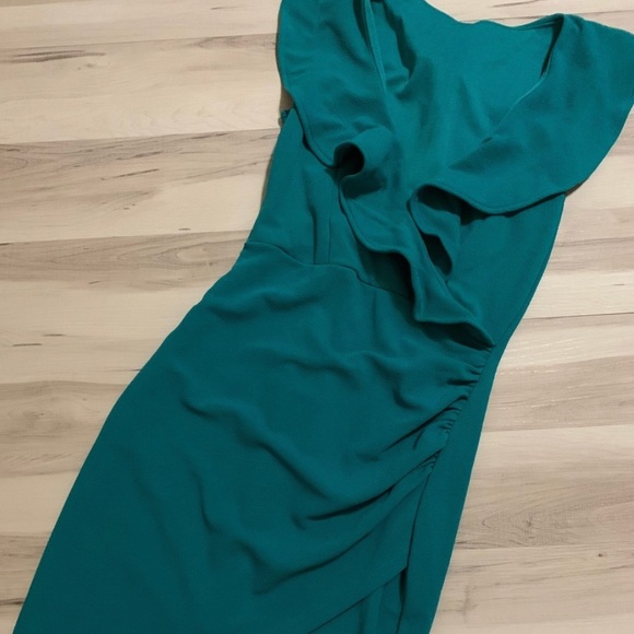 Turquoise ruffle midi bodycon dress - Picture 2 of 2